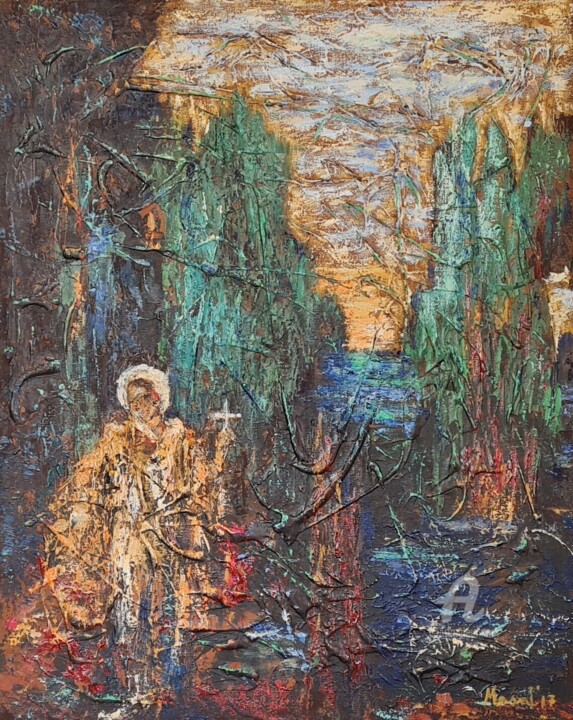 제목이 "Auferstehung"인 미술작품 Mirsada Masal로, 원작, 기름 나무 들것 프레임에 장착됨