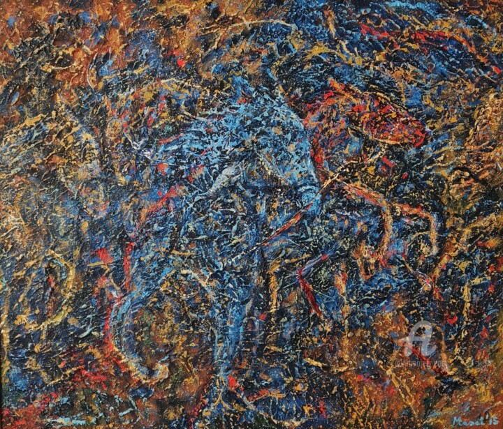 Malarstwo zatytułowany „Pferde II” autorstwa Mirsada Masal, Oryginalna praca, Olej Zamontowany na Drewniana rama noszy