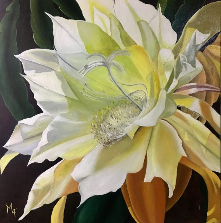 Pintura titulada "Espiphyllium" por Mirta Leonor Ferrari, Obra de arte original, Oleo Montado en Panel de madera