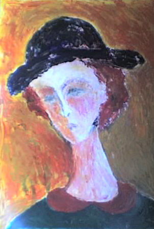 Painting titled "Woman with a Black…" by Misako Chida, Original Artwork, Oil