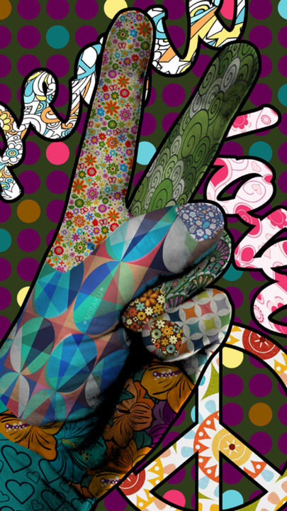 Цифровое искусство под названием "Love and Peace" - Misaku, Подлинное произведение искусства, Цифровая живопись Установлен н…