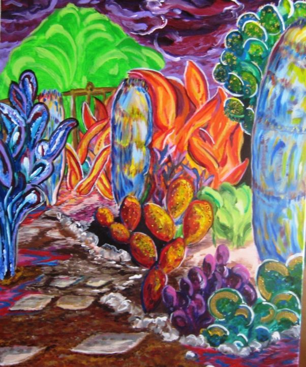 Painting titled "backyard-path" by Mark Salevitz, Original Artwork, Oil