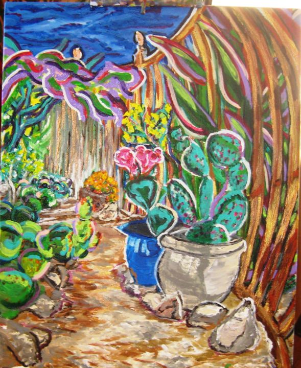 Painting titled "backyard" by Mark Salevitz, Original Artwork, Oil