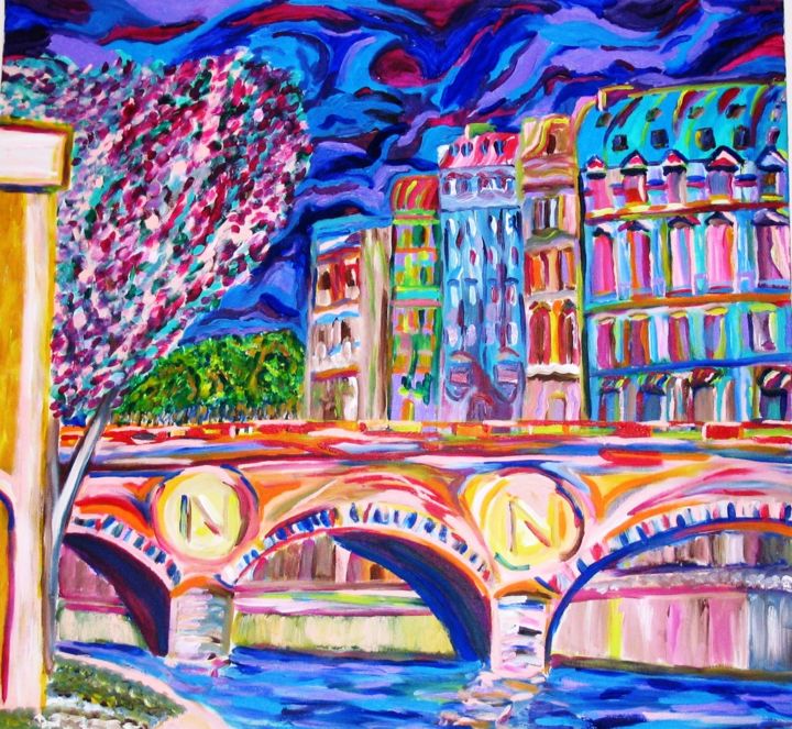 Painting titled "on-the-seine" by Mark Salevitz, Original Artwork, Oil