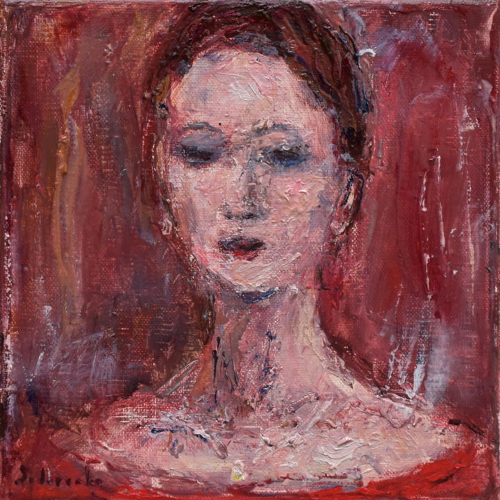 Painting titled "Woman in red" by Misha Sydorenko, Original Artwork, Oil Mounted on Wood Stretcher frame