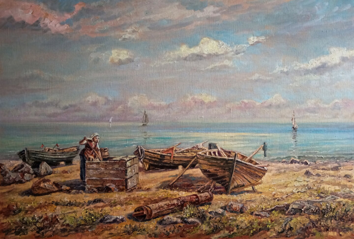 Pittura intitolato "Лодки" da Dmitry Lazarev, Opera d'arte originale, Olio