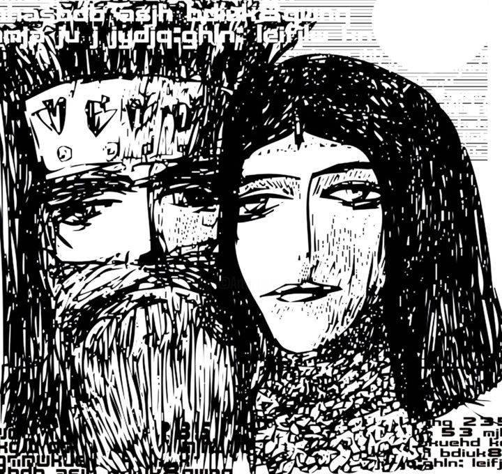 Drawing titled "The King and the Qu…" by Oleg Bekhterev, Original Artwork, Digital Print