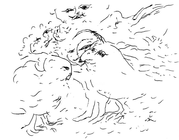 Рисунок под названием "Птицы" - Олег Бехтерев, Подлинное произведение искусства, Гелевая ручка