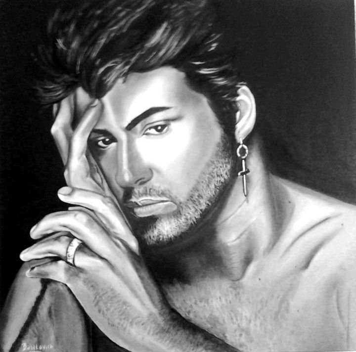 Painting titled "George Michael" by Basilovich, Original Artwork, Oil