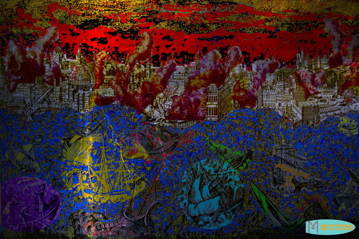 Digitale Kunst getiteld "Lisbonne a tremblé…" door Martin Missmahl, Origineel Kunstwerk, 2D Digital Work