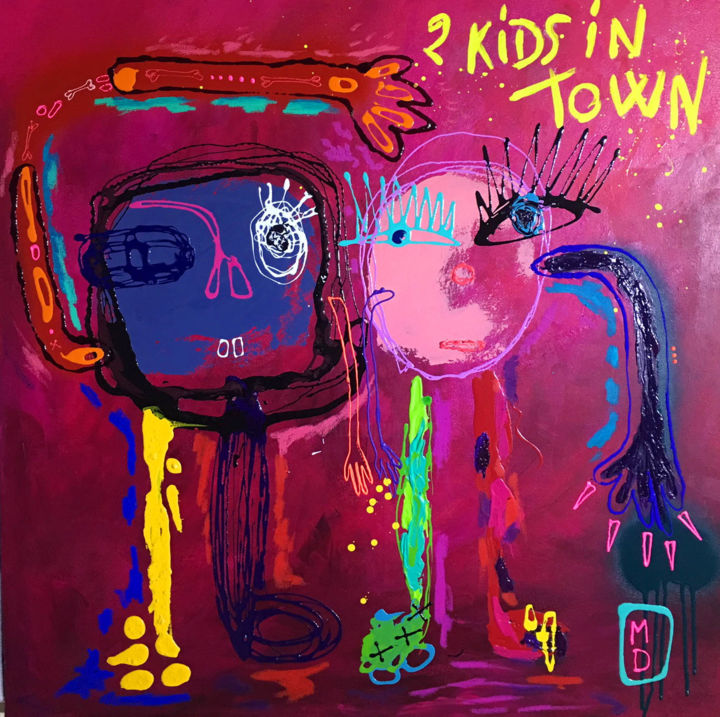 Pintura titulada "2 KIDS IN TOWN" por Martine Diotalevi, Obra de arte original, Acrílico