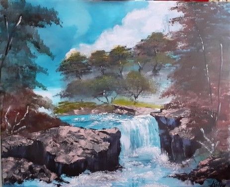 Peinture intitulée "Misty Waterfall - R…" par Kelly Le Dref, Œuvre d'art originale, Acrylique