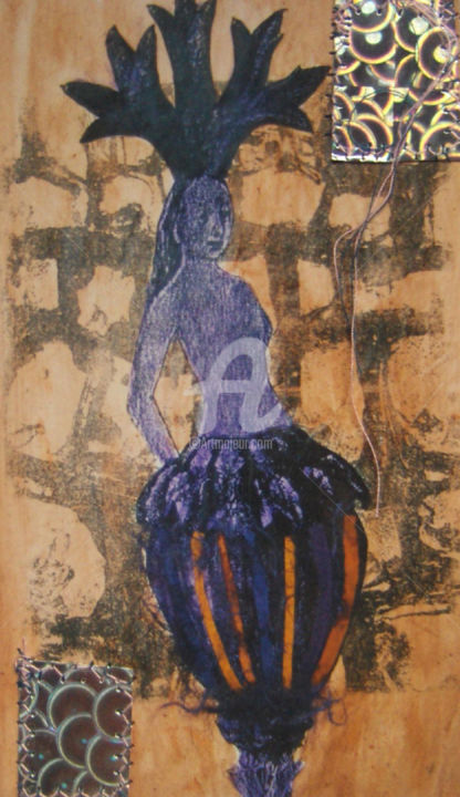 Collages titled "La femme pavot" by Missterre Apocalypse, Original Artwork, Paper