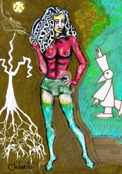Digital Arts titled "Elle fume" by Missterre Apocalypse, Original Artwork, Digital Painting
