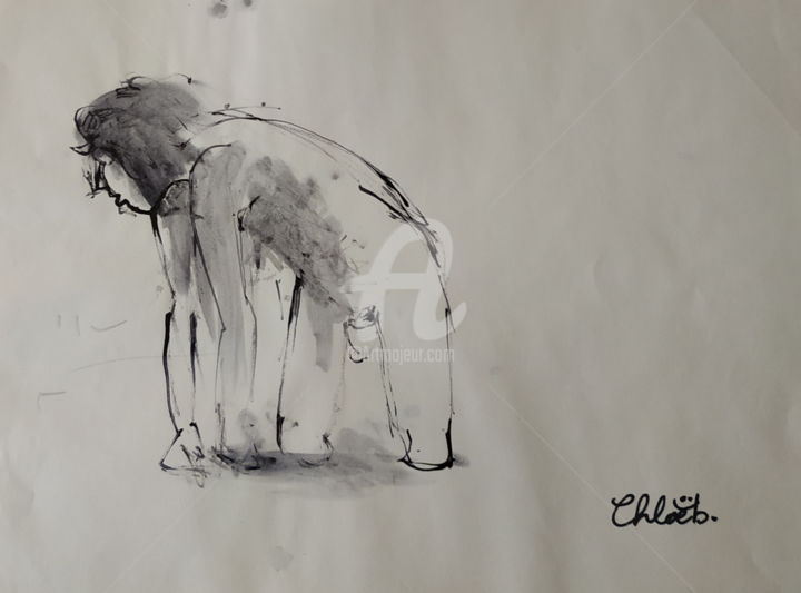 Peinture intitulée "Homme animal" par Missterre Apocalypse, Œuvre d'art originale, Encre