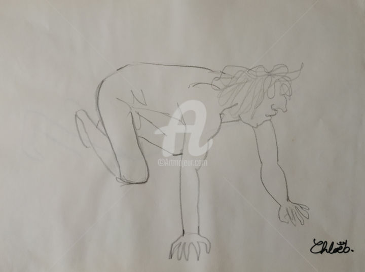 Dessin intitulée "Homme accroupi" par Missterre Apocalypse, Œuvre d'art originale, Crayon