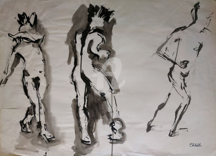 Peinture intitulée "Scène de nus en mou…" par Missterre Apocalypse, Œuvre d'art originale, Acrylique