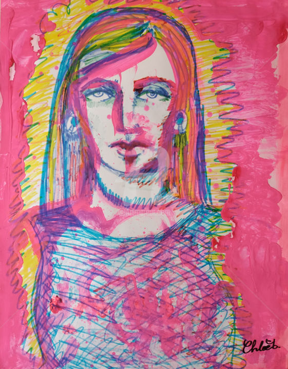 Peinture intitulée "Femme rose" par Missterre Apocalypse, Œuvre d'art originale, Gouache