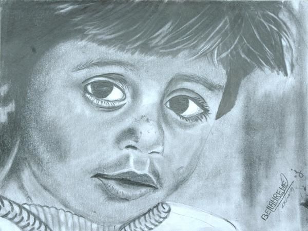 Drawing titled "innocence" by Mohammed Bellahrech, Original Artwork, Graphite