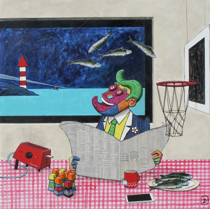 Malerei mit dem Titel "Toast O' Fish (le g…" von Mister Ham, Original-Kunstwerk, Acryl