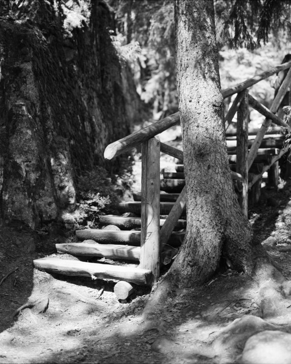 Fotografía titulada "Деревянная лестница…" por Mitiai Menshoi, Obra de arte original, Fotografía analógica