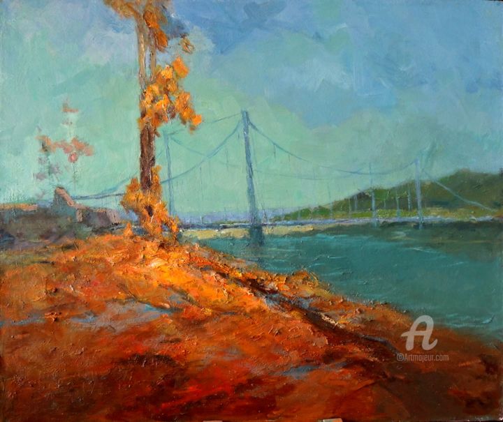 Картина под названием "Два берега-две жизни" - Ягодка, Подлинное произведение искусства, Масло