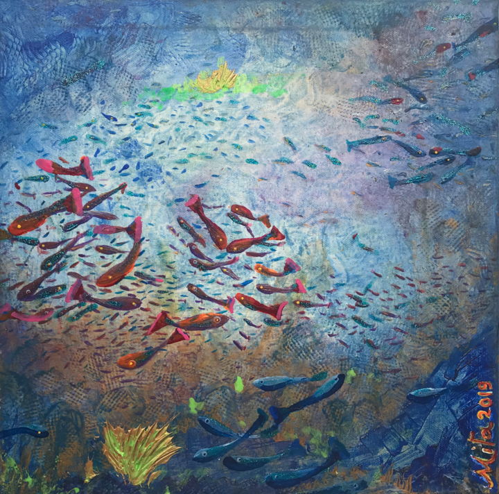 Peinture intitulée "UNDERWATER LANDSCAPE" par Mita Riotto, Œuvre d'art originale, Huile