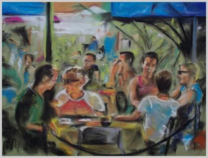 Peinture intitulée "Cafe Scene" par Mitchell Mcintyre, Œuvre d'art originale