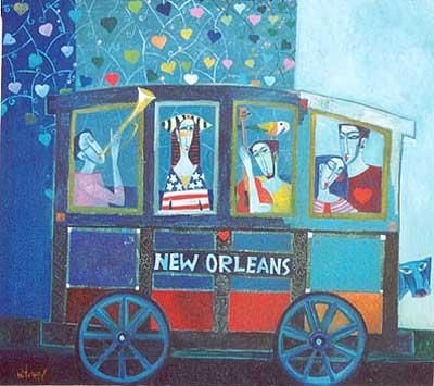 Painting titled "New Orleans Blue Ca…" by Peter Mitchev, Original Artwork, Oil