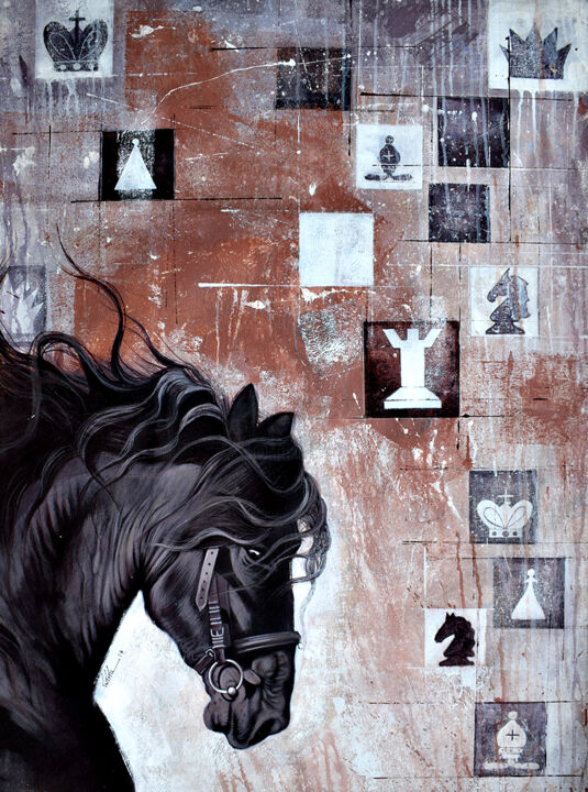 「Horse in Chess_08」というタイトルの絵画 Mithu Biswasによって, オリジナルのアートワーク, アクリル