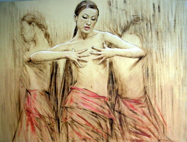 Painting titled "Female study. 3" by Mix Artists, Original Artwork, Oil