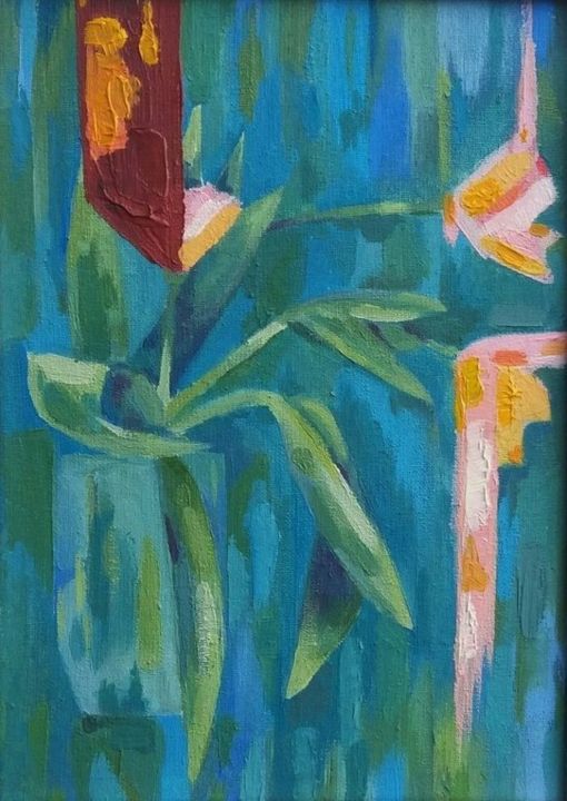 Картина под названием "тюльпаны" - Полина Михайлова, Подлинное произведение искусства, Масло