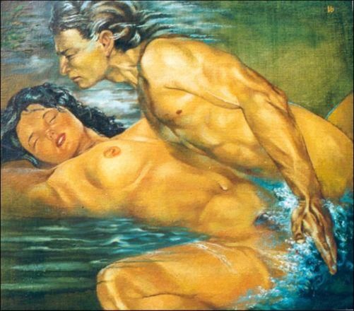 Картина под названием "Elements. Water and…" - Vladimir Ivanov, Подлинное произведение искусства, Масло