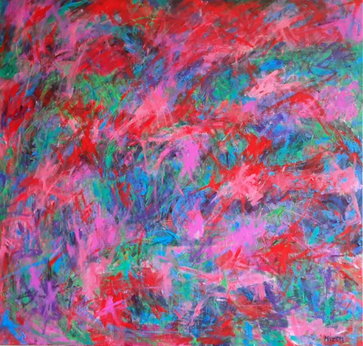 Peinture intitulée "D-NUÉE 80x80" par Mizem, Œuvre d'art originale, Acrylique