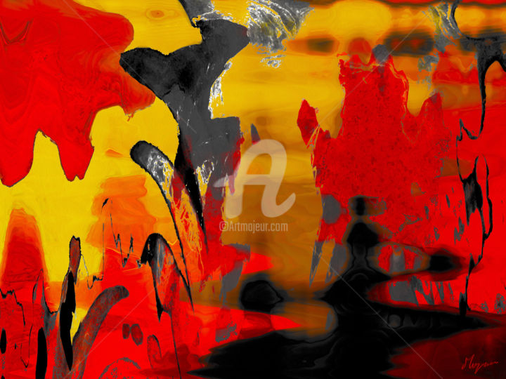 Arts numériques intitulée "Le volcan" par Mizuumi, Œuvre d'art originale, Peinture numérique