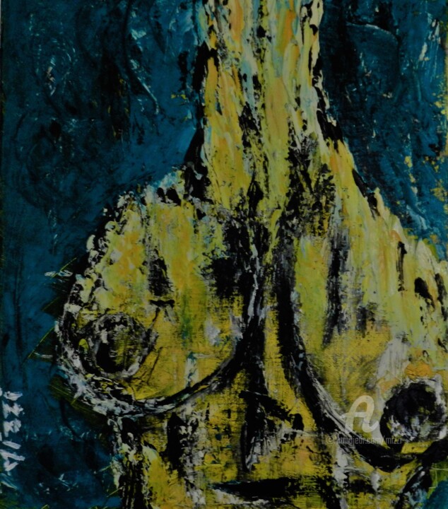 Painting titled "Buste jaune" by Mizzi, Original Artwork, Acrylic Mounted on Wood Stretcher frame