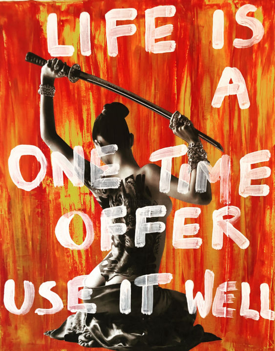 Collages intitulée "SAMOURAI ONE TIME" par Jo Y Posso, Œuvre d'art originale, Acrylique