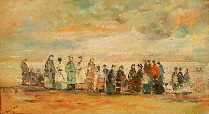 Painting titled "La plage à Trouvill…" by Raymond Boduin, Original Artwork, Oil