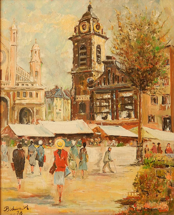 Painting titled "Le marché (copie)" by Raymond Boduin, Original Artwork, Oil