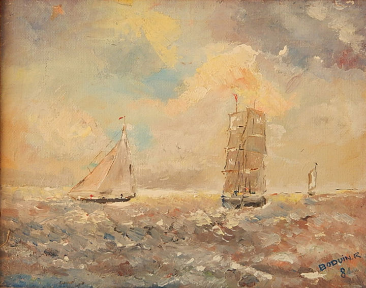 Painting titled "Bateaux" by Raymond Boduin, Original Artwork, Oil