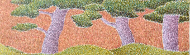 Peinture intitulée "Trois arbres et un…" par Marie José Malargé, Œuvre d'art originale, Gouache