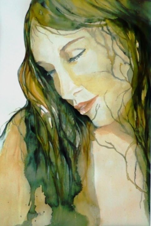 Painting titled "le doux reveil.jpg" by Marie-Jeanne Bronzini, Original Artwork, Watercolor