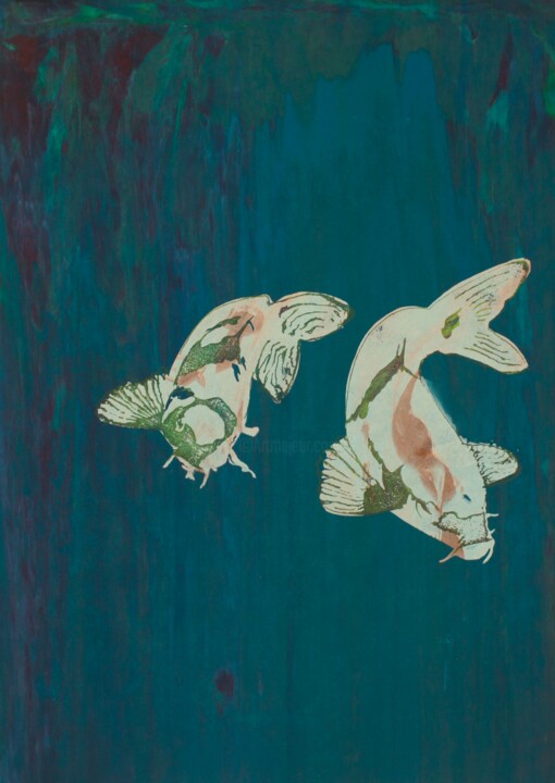 Incisioni, stampe intitolato "Vissengeluk 1 groen" da Mi-Jeanne Blansjaar, Opera d'arte originale, Serigrafia