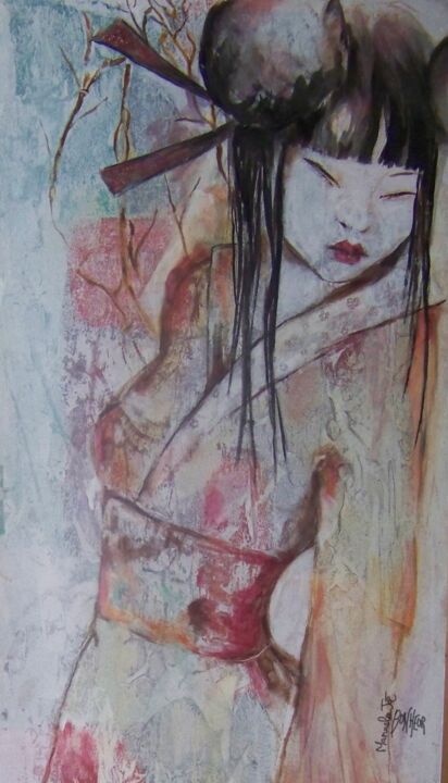 Painting titled "Une princesse japon…" by Manuela Joé Bonheur, Original Artwork, Acrylic
