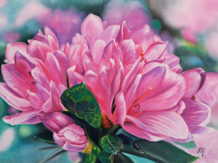 Painting titled "Rhododendrons" by Marie-Jeanne Fawer, Original Artwork, Pastel