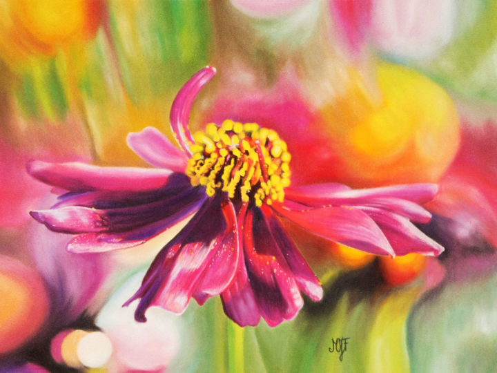 Painting titled "Marguerite rouge" by Marie-Jeanne Fawer, Original Artwork, Pastel