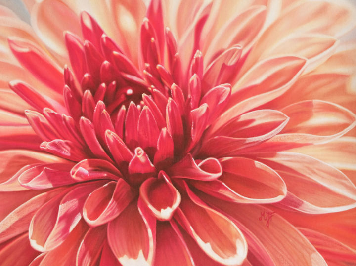 Painting titled "Dahlia rouge" by Marie-Jeanne Fawer, Original Artwork, Pastel
