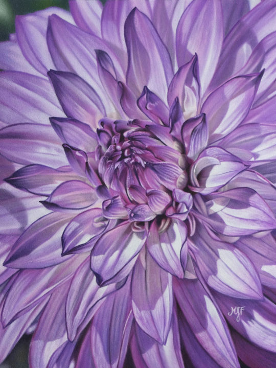 Pintura titulada "Dahlia violet" por Marie-Jeanne Fawer, Obra de arte original, Pastel