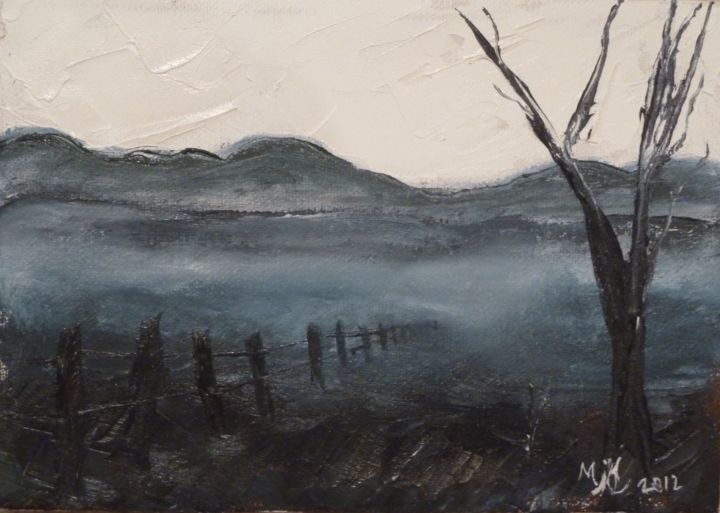 Peinture intitulée "Vallée dans la brume" par Mjg Artiste Peintre, Œuvre d'art originale, Huile