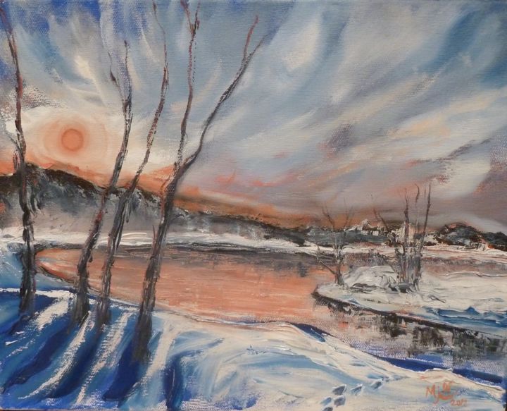 Peinture intitulée "Reflets d'hiver" par Mjg Artiste Peintre, Œuvre d'art originale, Huile
